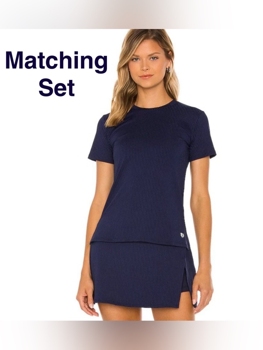 🆕 Eleven by Venus Williams Navy Ribbed Matching Tee & Skort Set Size Medium